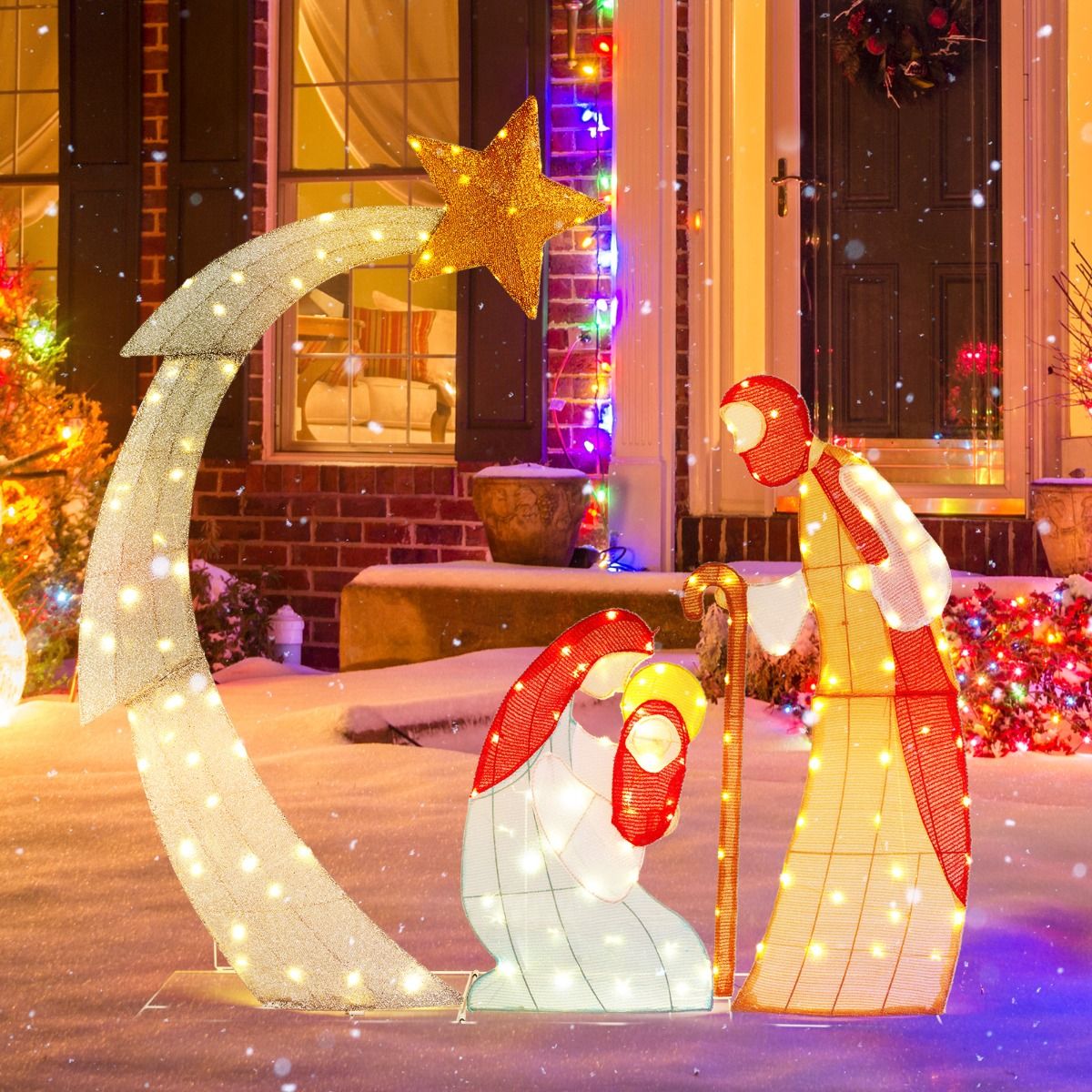 Crèche illuminée Coast Sainte Famille Blanc chaud - 145 x 151 cm - Argent - 140 LED - Pour l'intérieur et l'extérieur