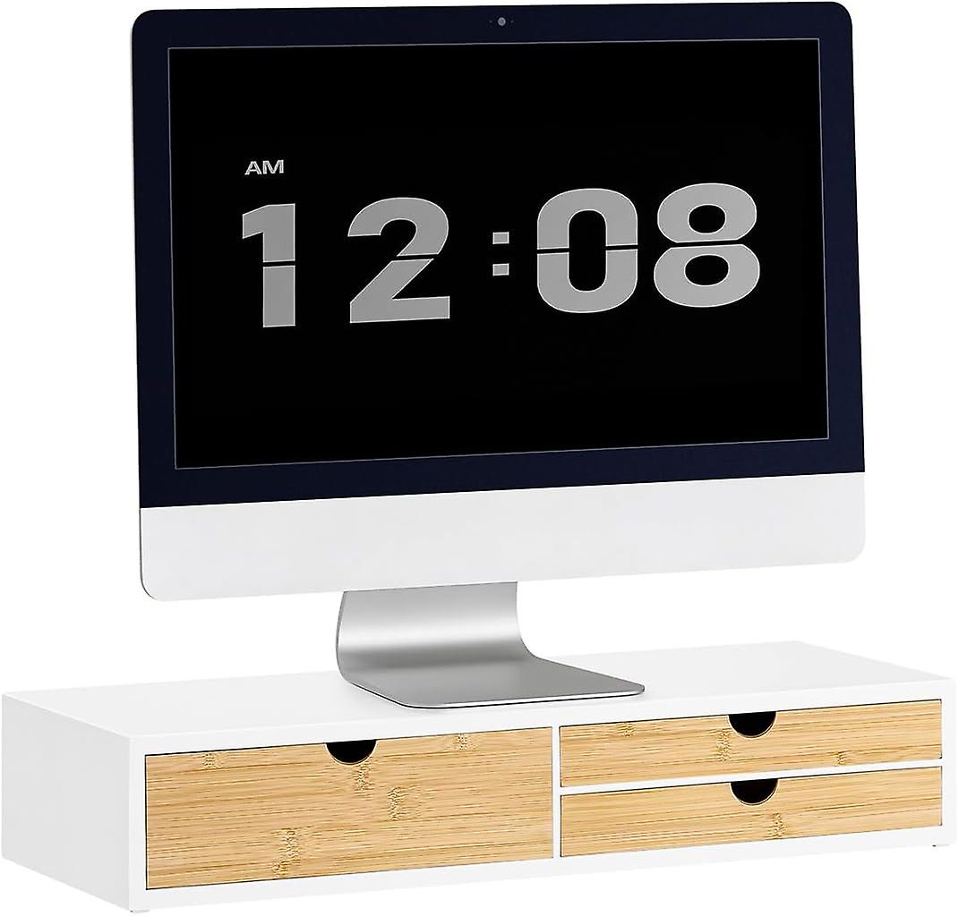 SoBuy - Support de moniteur BBF11-WN - 60 x 22 x 11 cm - Blanc et naturel