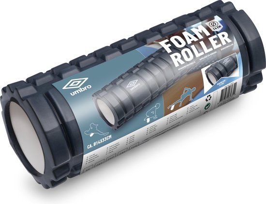 Rouleau en mousse Umbro - Rouleau de massage - Sport et fitness - Soulage les muscles - Noir - 14 x 33 centimètres
