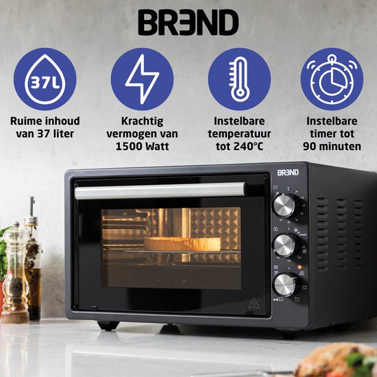 BREND BR-2210 Four électrique à poser - 37 litres - Mini four - 1500W - avec fonction autonettoyante - 90 min. Minuterie - Accessoires inclus - jusqu'à 240 degrés - acier inoxydable