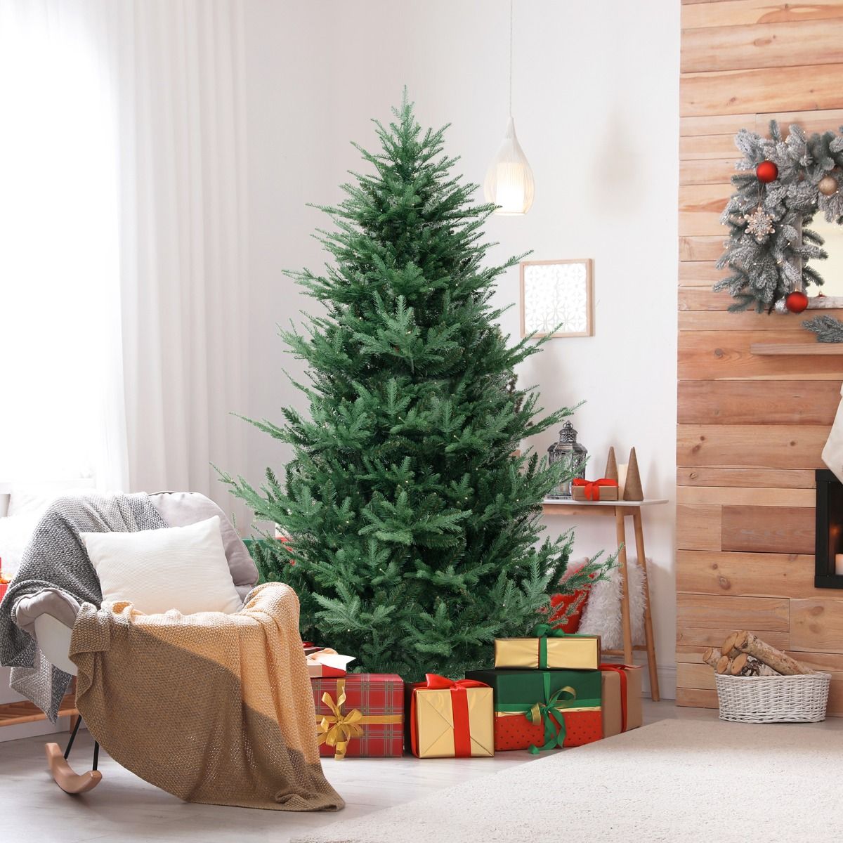 Coast Artificial Christmas Tree 210 cm - Pre-light with Warm White LEDs - Hinged - Green - Ø124 cm