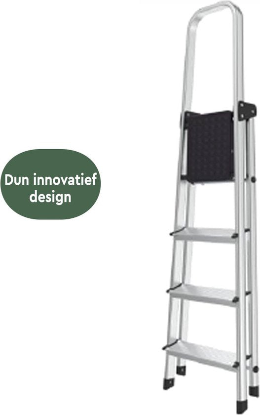 BRASQ Household Ladder 5-Step Silver - Échelle de cuisine pliable en aluminium pour usage privé et professionnel - Échelle - Antidérapante