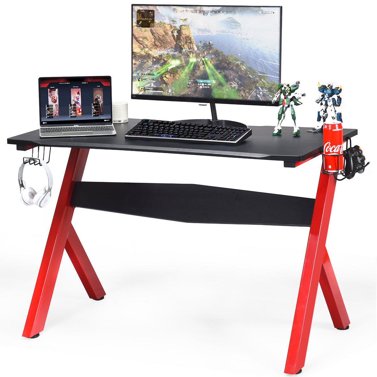 Coast GamingTable Table d'ordinateur Table de jeu avec porte-gobelet, porte-casque et tapis de souris pour la maison, le bureau et la salle de jeux