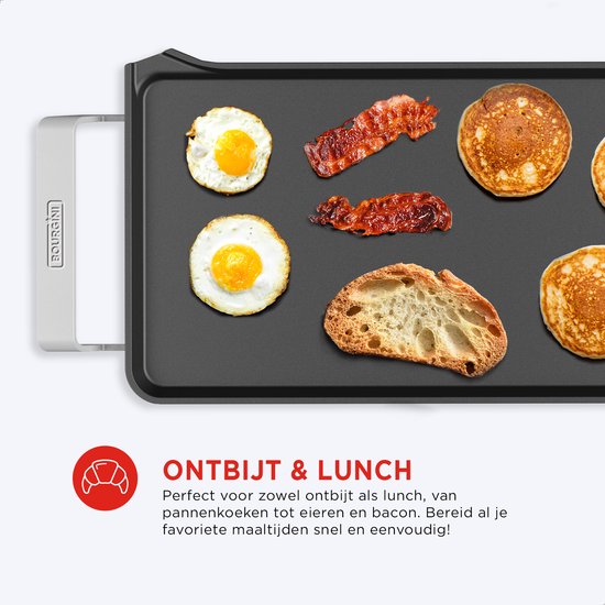 Bourgini Multiplate Pure - Sans PFAS - Appareil à griller - 46 x 26 cm - Thermostat réglable - Gril électrique 2500 W - Revêtement antiadhésif - Noir