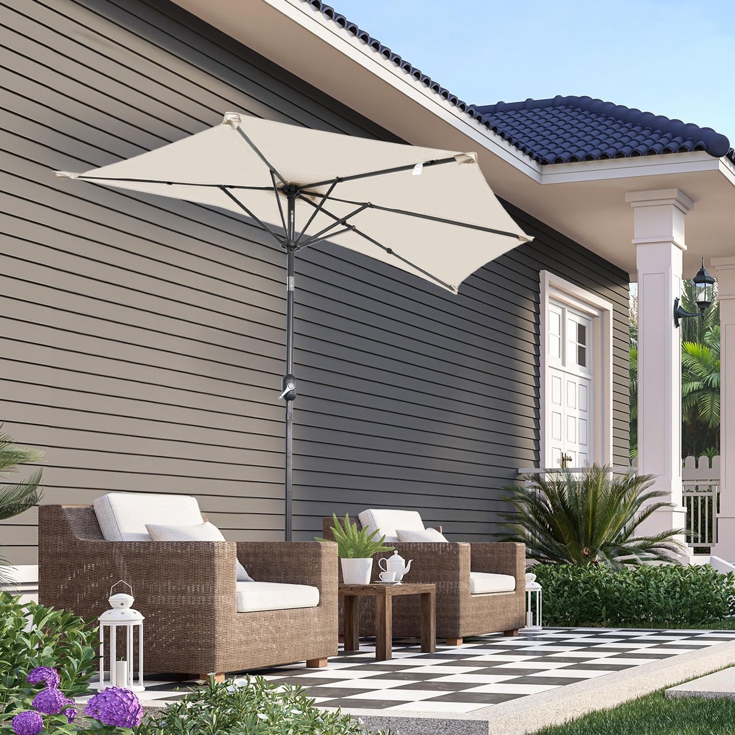 Angel Living Parasol de balcon - Semi-circulaire - 265 x 130 cm - Beige