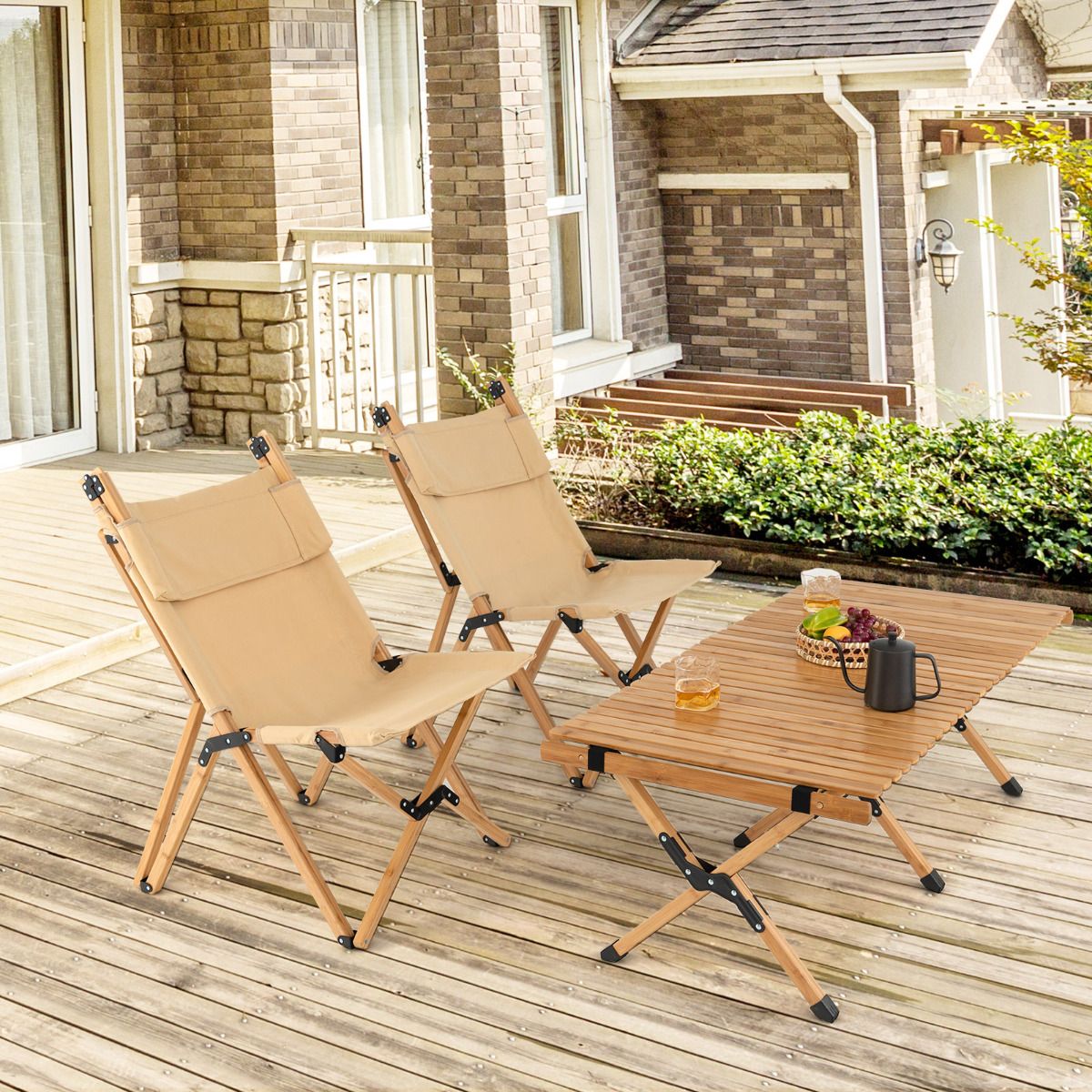 Chaise de camping pliable Coast - Bambou - Dossier réglable - Sac de transport inclus - Naturel