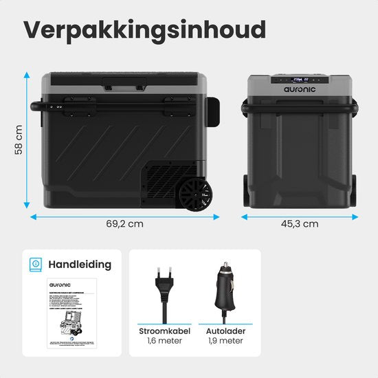 Auronic Electric Cool Box - avec compresseur - congélation et réfrigération - capacité 58L - gris - 69,2 x 45,3 x 58 cm