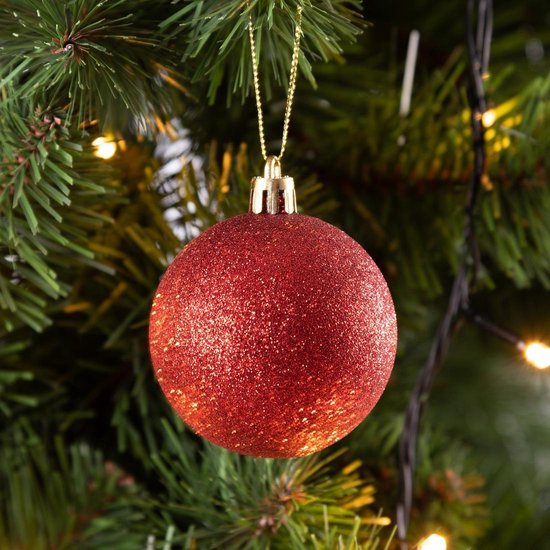 Boules de sapin de Noël 24pcs - Ø6cm Matt Shiny Shimmering - Plastique Rouge