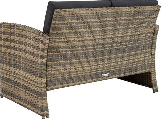 tectake® - Salon en osier set de jardin set de salon Lucca - canapé/2 chaises/table avec plateau en verre - couleur naturelle - 404916 - poly-rattan