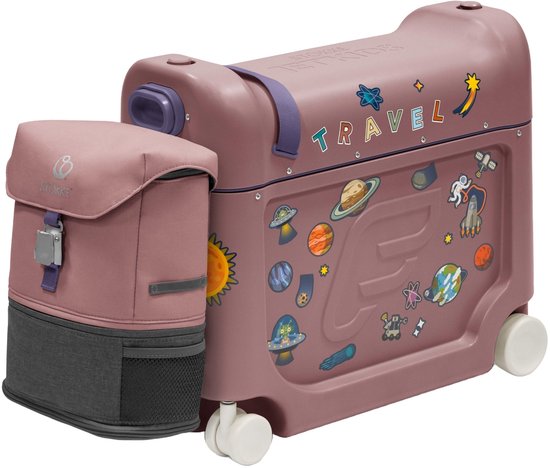 Kit de voyage Stokke JetKids, Hazy Lilac - Avec valise BedBox Ride-On et sac à dos - Pour les enfants de 2 à 7 ans (jusqu'à 35 kg)