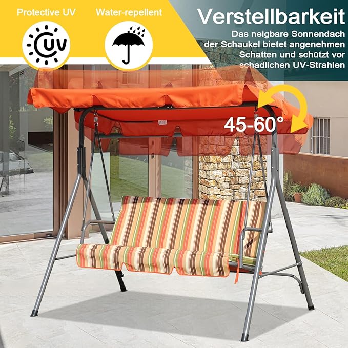 Banc à bascule Angel Living - 3 places - 169 x 110 x 151 cm - Terracotta - Avec auvent