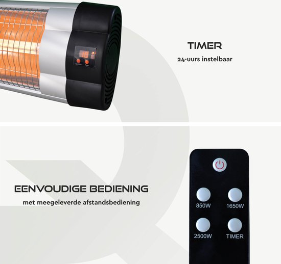 BRASQ Electric Terrace Heater Pendant PHW200 - Chauffage infrarouge 2500W - avec télécommande et minuterie - 3 niveaux de chaleur - Pour l'intérieur et l'extérieur - Résistant aux éclaboussures - Noir
