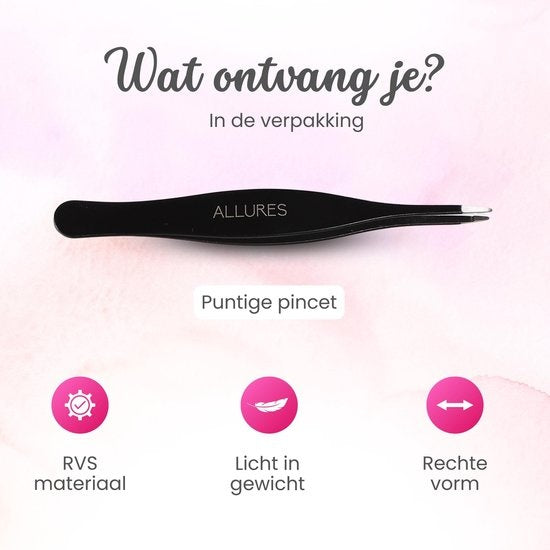 Allures Tweezers - Pince à épiler pointue - inclinée - Épilation - Beauté - Noir - acier inoxydable