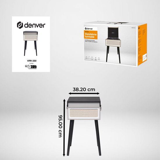 Denver Record Player Bluetooth - Haut-parleurs intégrés - Radio FM - Auto-stop - Retro - VPR250
