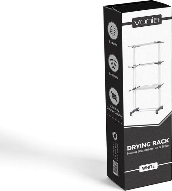Vonia Étagère à linge - Étagère de séchage - Tour à linge - 3 couches - Pliable - 72x50x172 cm - Blanc