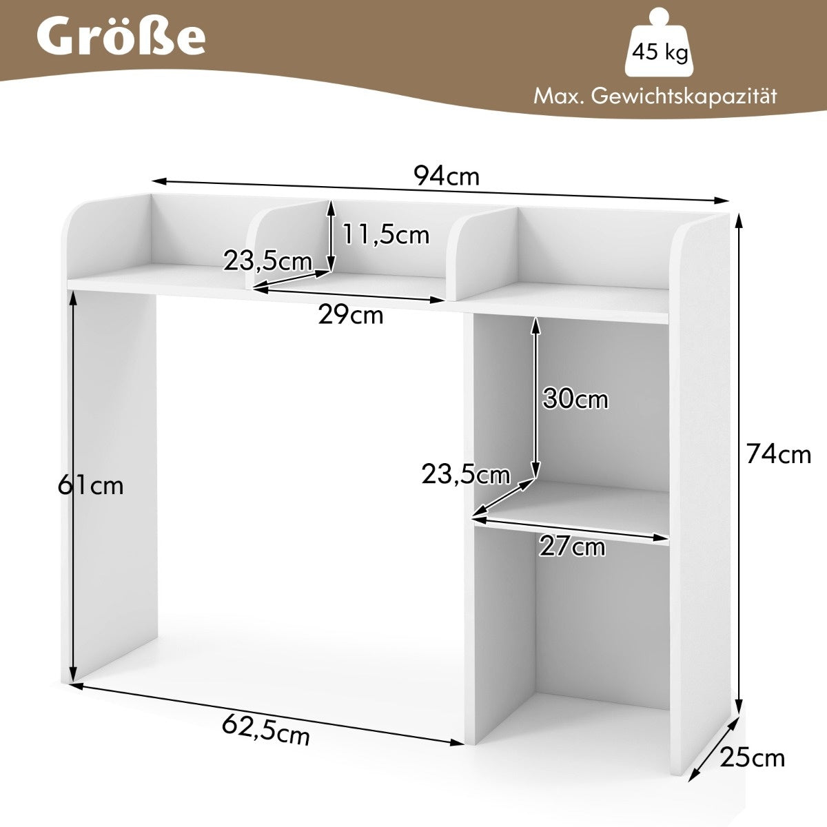 Coast Desk Plank Tablette multifonctionnelle en bois Tablette de présentation à 3 niveaux pour table d'ordinateur blanc