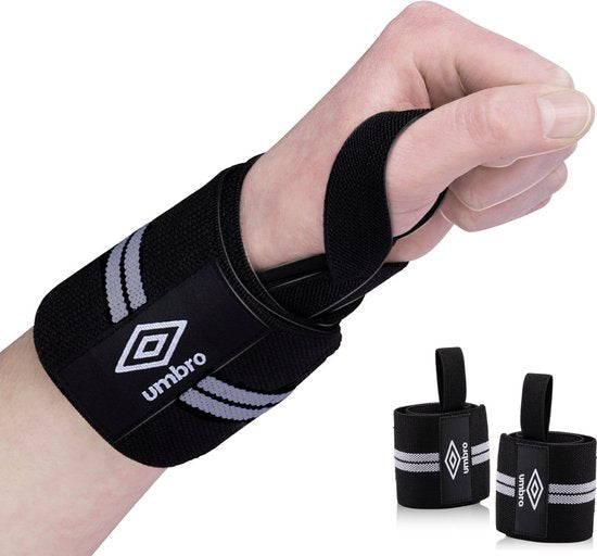 Poignets Umbro - 2 pièces - Pour le fitness, le crossfit et la musculation - Blanc/Noir