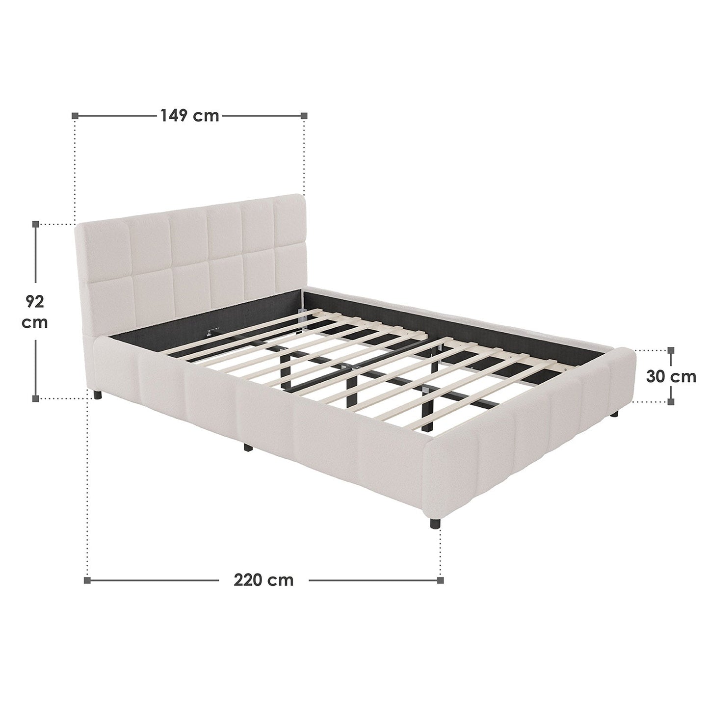 Lit rembourré Juskys Florenz - 140 x 200 cm - Bouclé - Crème