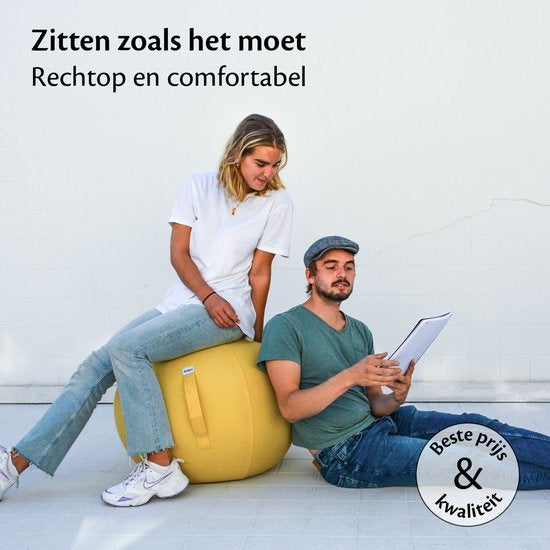 Backerz® Zitbal Linnen 65 CM - Zitballen met Hoes - Balanskruk – Luxe Yoga Bal - Ergonomische Bureaustoel Bal - Geel