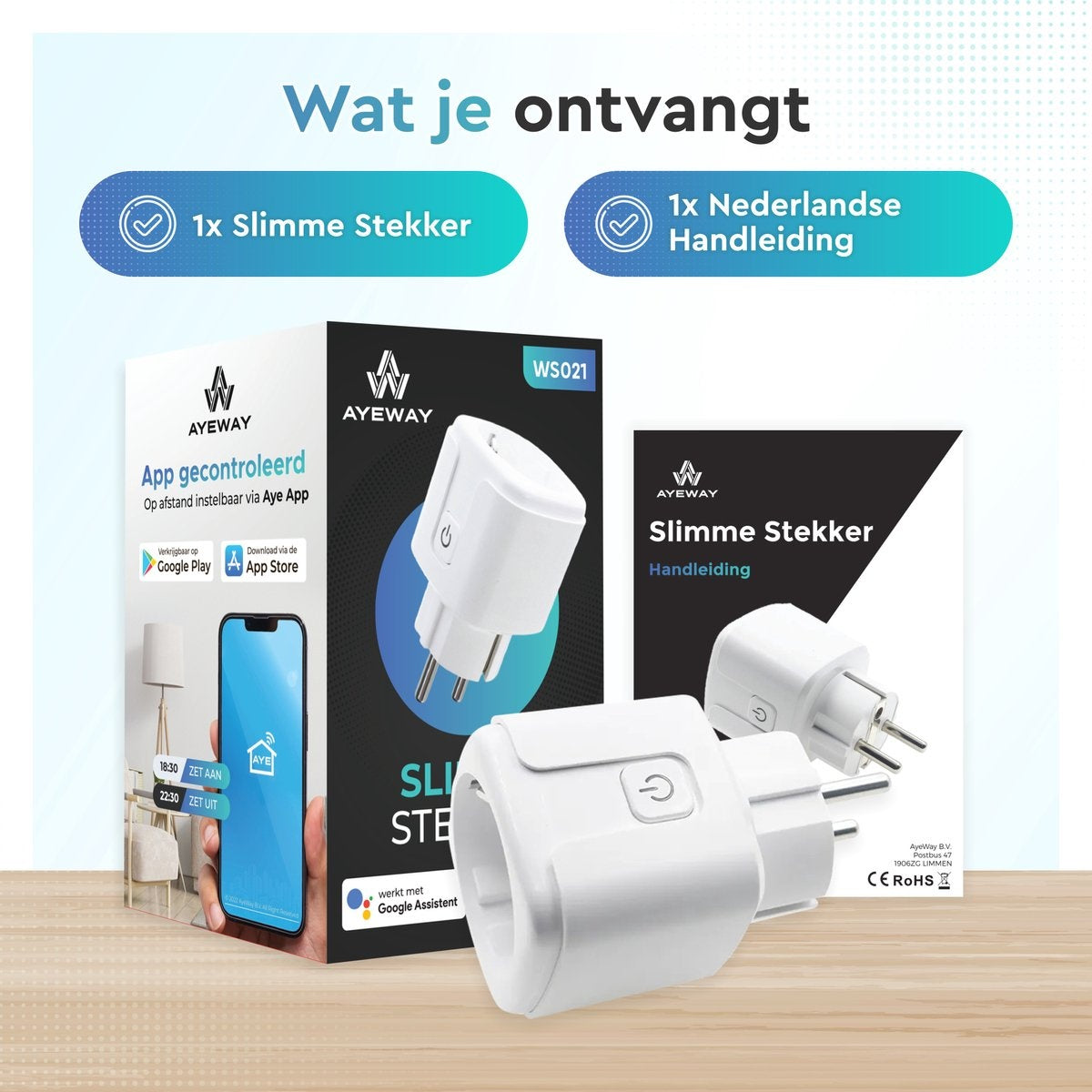 AyeWay Smart Plug avec compteur d'énergie - Smart Plug - Prise WiFi - Fonctionne avec Google Home & Alexa - iOS & Android - 1 pièce