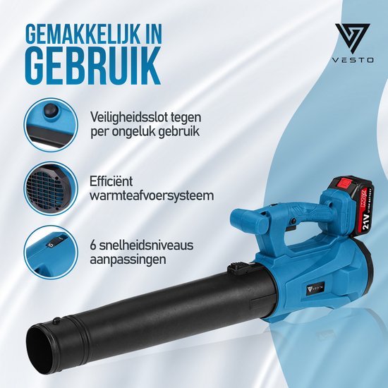 Souffleur de feuilles sans fil Vesto® - Souffleur de feuilles compact et sans fil pour le jardin et l'allée - Léger et puissant - Convient pour les feuilles et les déchets de jardin - Chargeur inclus
