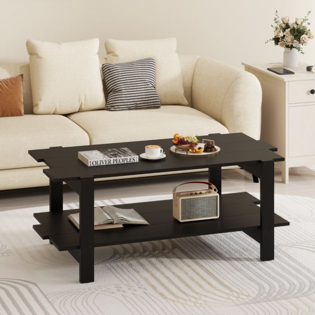 Table basse Coast 2 couches avec étagère de rangement - 115 x 59 x 46 cm - Noir