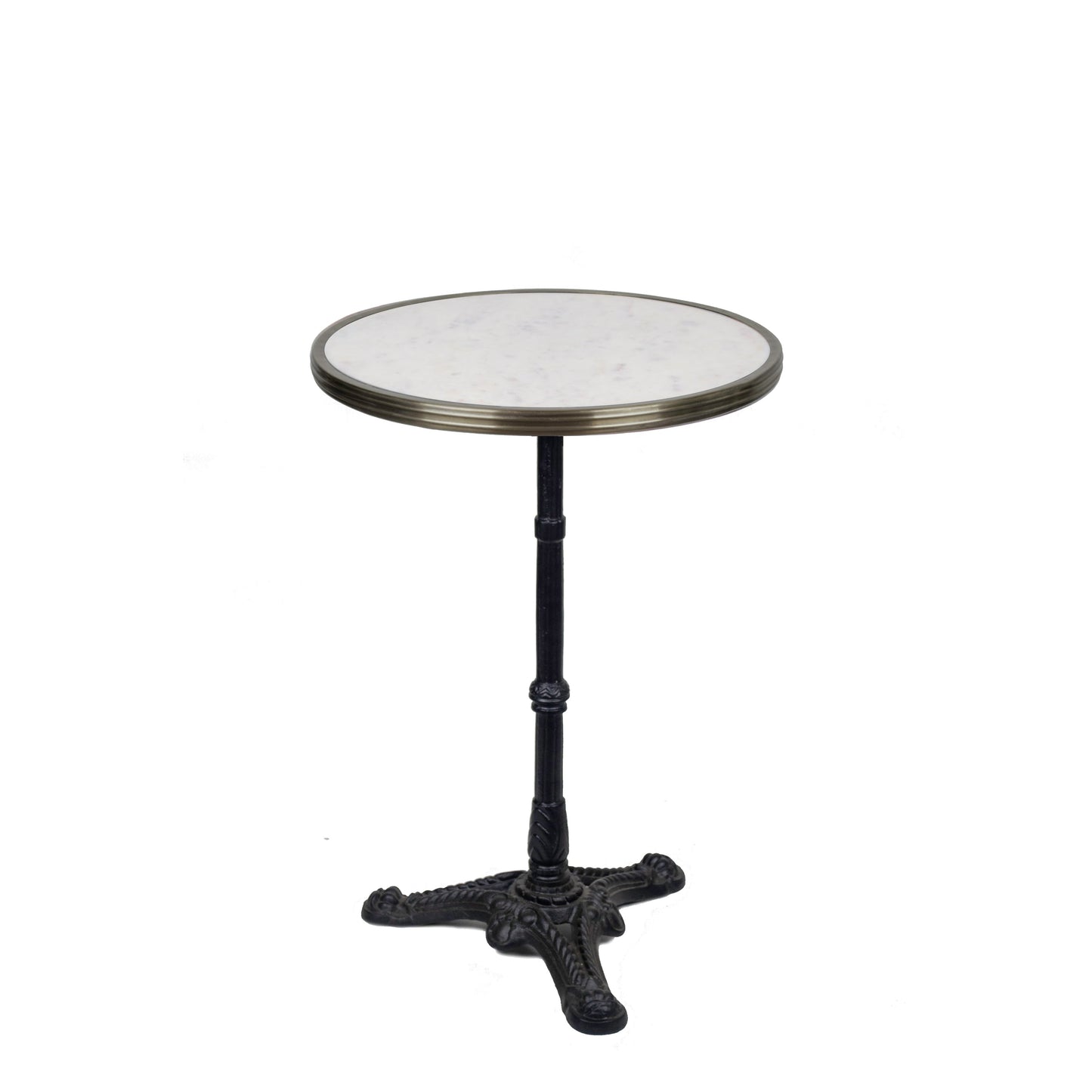 Table de bistrot en marbre de Carrare italien blanc - 51 cm Ø - Base en fonte noire