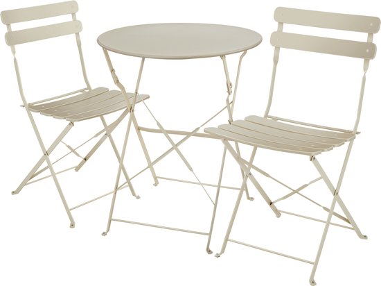 tectake® - Ensemble bistro pliant pour 2 avec structure en acier, table et chaises de jardin - Pour balcon et terrasse - Ensemble extérieur - Ensemble de jardin - Table et chaises pliantes - design élégant - crème