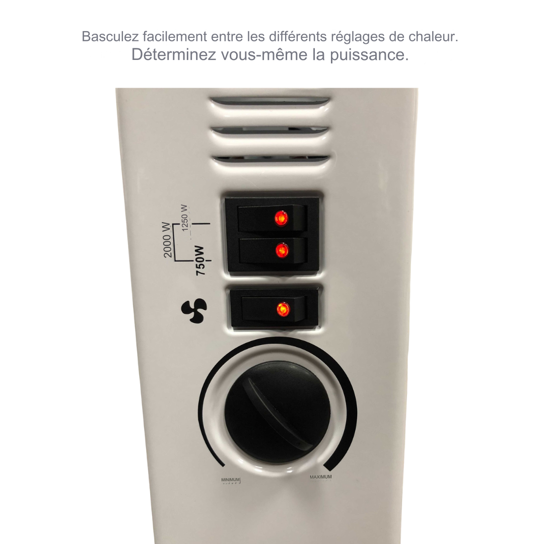 Radiateur Électrique mobile – Plein Air – Chauffage Thermostat Réglable - 750/1500/2000W - Blanc