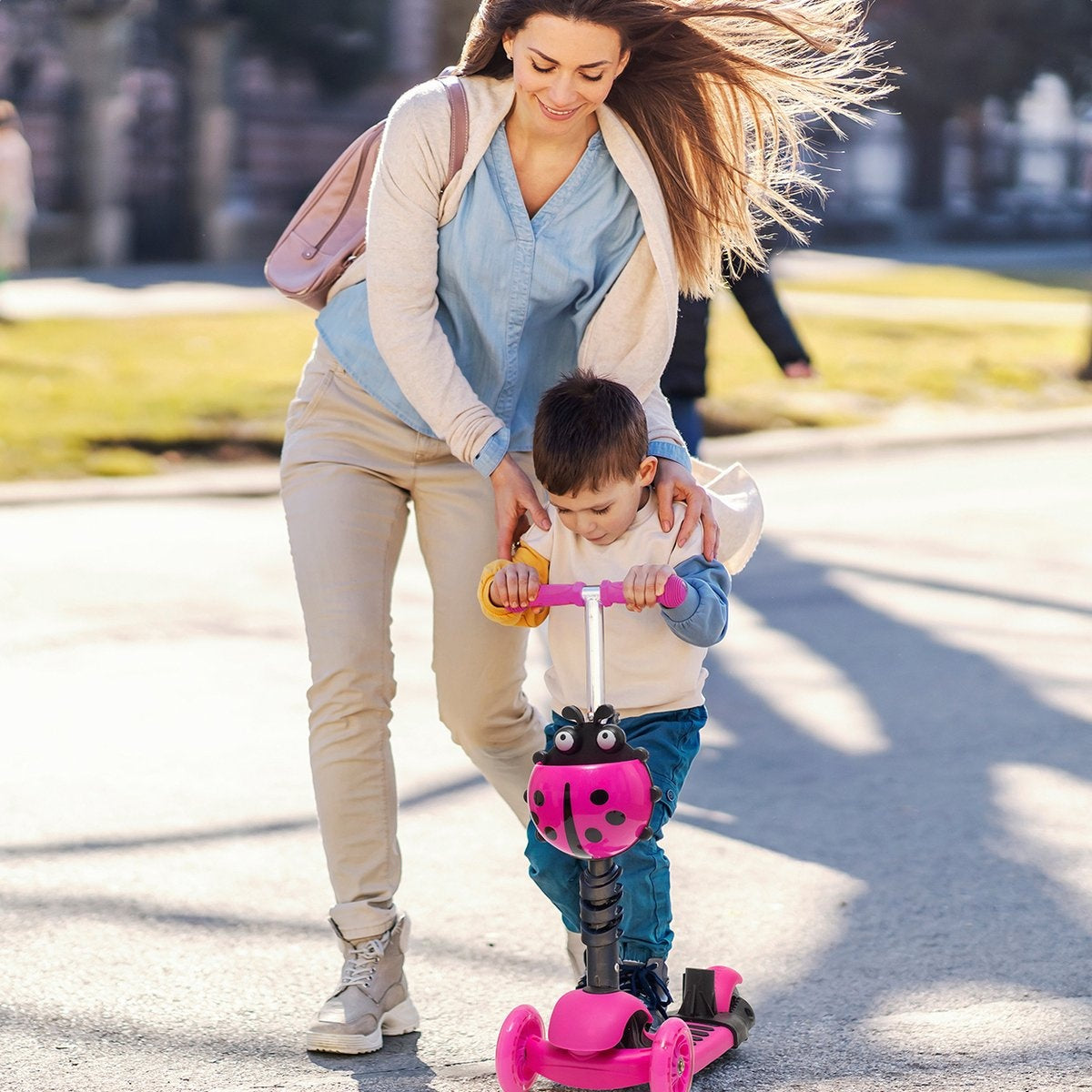 Trottinette enfant LifeGoods - 3 roues lumineuses - 3 -8 ans - Garçons/Filles - Rose