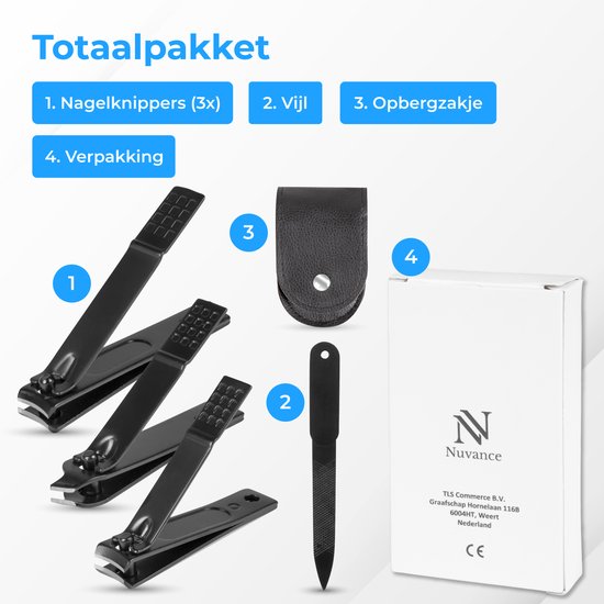 Nuvance - Coupe-ongles - 4 en 1 - Set de coupe-ongles avec lime à ongles - Coupe-ongles - Coupe-ongles de pied - Pour ongles dégarnis