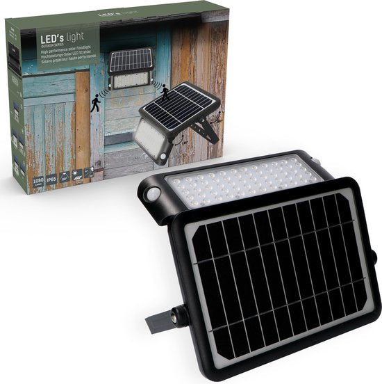 Projecteur LED solaire avec détecteur de mouvement - 3 modes - Sans fil - 1080 lumens - Noir