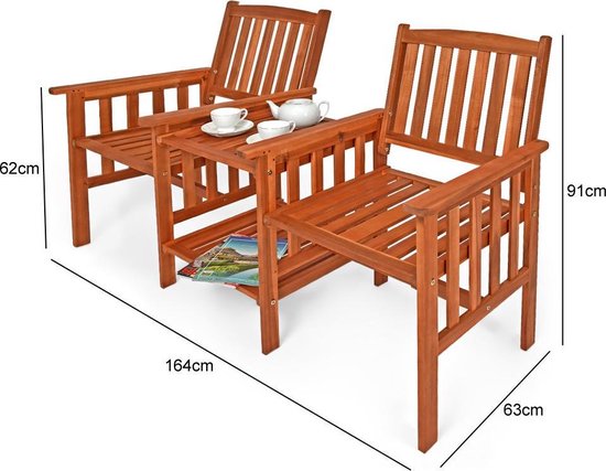 Banc de jardin Casaria 2 places - Bois d'acacia certifié FSC® - 164 cm