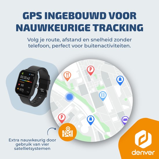 Montre connectée Denver - GPS - Cardiofréquencemètre - 100 modes sportifs - Oxymètre de pouls - Fonction téléphone complète - SWG155 - Noir