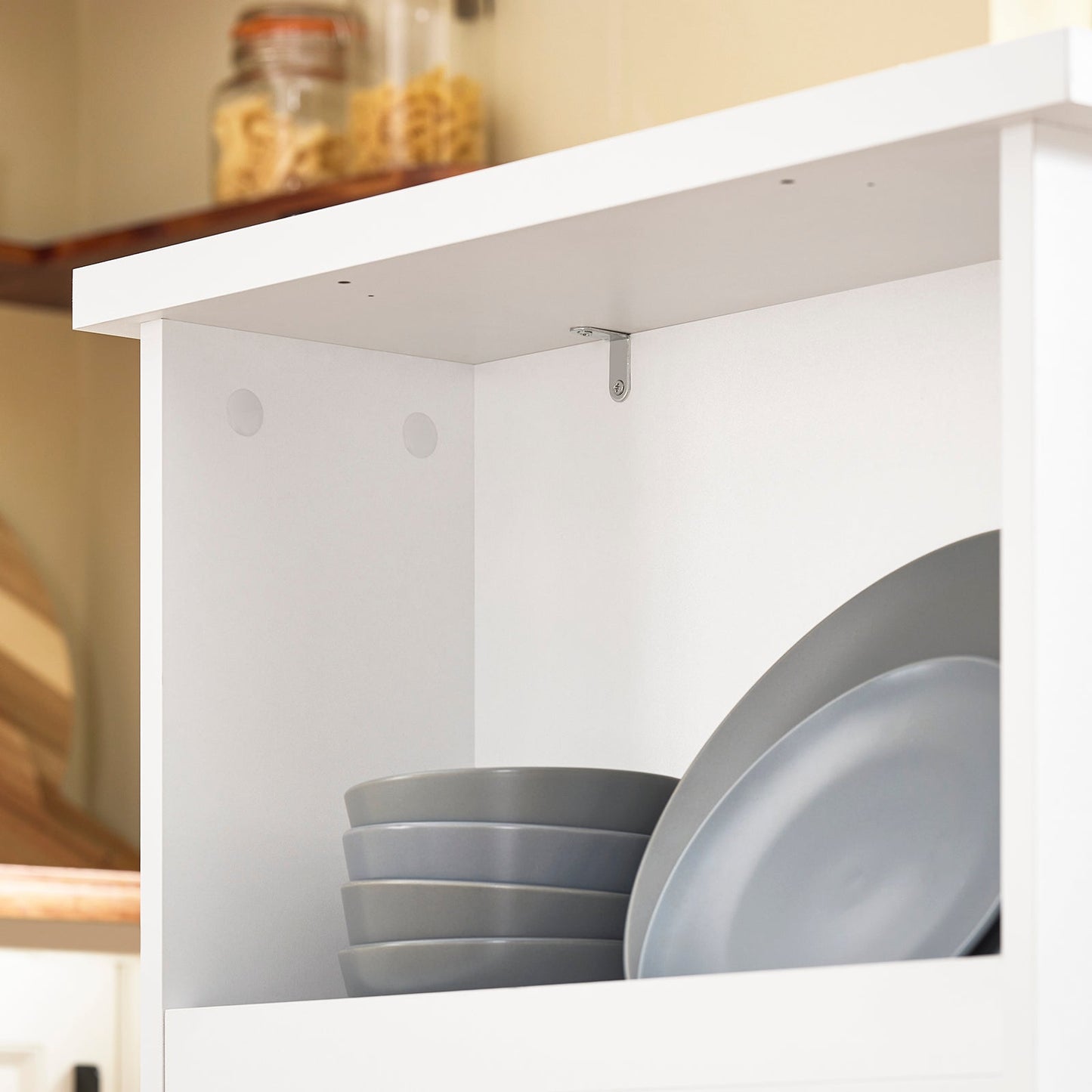 SoBuy FWT17-II-W Table de bar - Table de cuisine haute avec rangement - Table debout compacte pour la cuisine, le salon ou le bar à café - Blanc - 112 x 57 x 106 cm