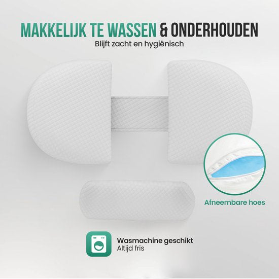 Avalo Oreiller de grossesse W-Shape - Mousse à mémoire de forme - Oreiller de sommeil latéral adultes - Cale réglable - Soutien de l'abdomen, du dos et des jambes - Oreiller d'allaitement - Oreiller de corps - Housse lavable