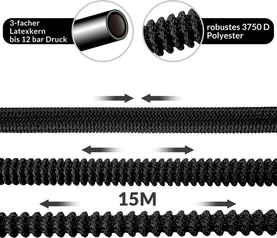 Tuyau d'arrosage flexible Gardebruk - 15m 1/2" 3/4" Inch Wall Mounted - Black