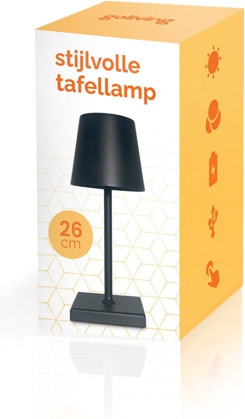 Goliving Lampe de table rechargeable - Sans fil et dimmable - Lampe tactile moderne - Lampe de nuit pour chambre à coucher - 26 cm - Noir
