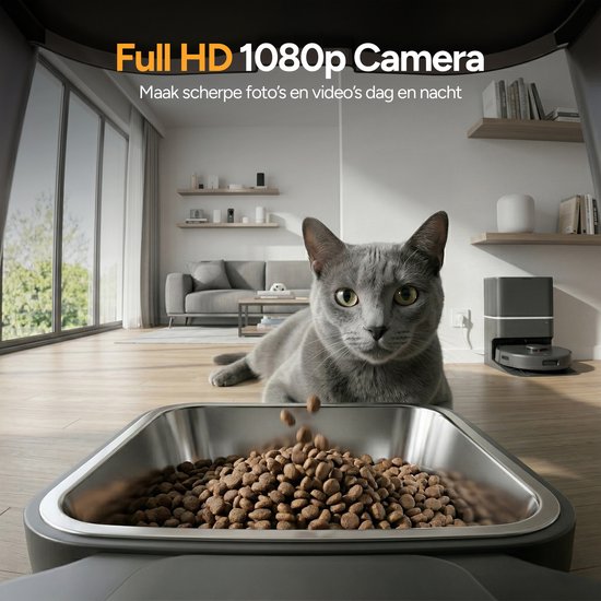 Viervoeter Feed Pro - Mangeoire automatique 6 L - Caméra HD et audio - Chat et chien - Distributeur automatique de nourriture avec application - Noir