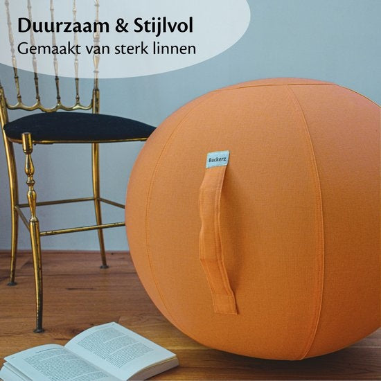 Backerz® Sitting Ball Office and Home 65 CM - Luxury Yoga Ball - Sitting Ball with Sleeve - Ergonomic Office Chair Ball - Linen Orange