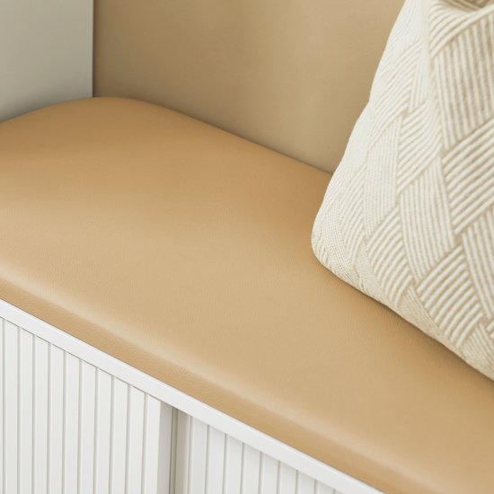 SoBuy FSR116-W Shoe Bench - Banc de rangement blanc avec coussin de siège et portes coulissantes