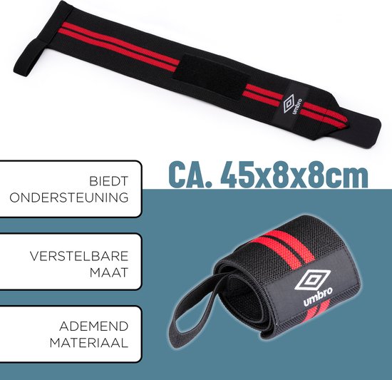 Supports de poignet Umbro - 2 pièces - Pour le fitness, le crossfit et la musculation - Rouge/Noir