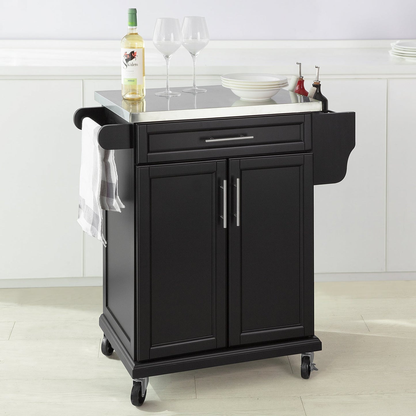 SoBuy Chariot de cuisine avec plan de travail - Avec tiroir et 2 portes - Max. 50KG - 83 x 46 x 90 cm - Noir
