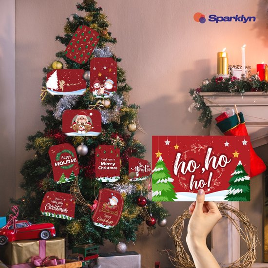 Sparklyn 30x Luxury Double-Sided Christmas Cards with Envelopes Sets - Blank - 15x10 cm - Christmas Cards 2023 - Modern