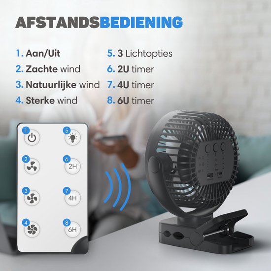 Vulpes Goods® Tech - Mini ventilateur USB PRO - Ventilateur de table rechargeable - Mini ventilateur silencieux avec télécommande - Ventilateur de poche - Petit, silencieux et sans bruit - 3 vitesses et éclairage - 12000 mAh et fonction Powerbank - Noir P