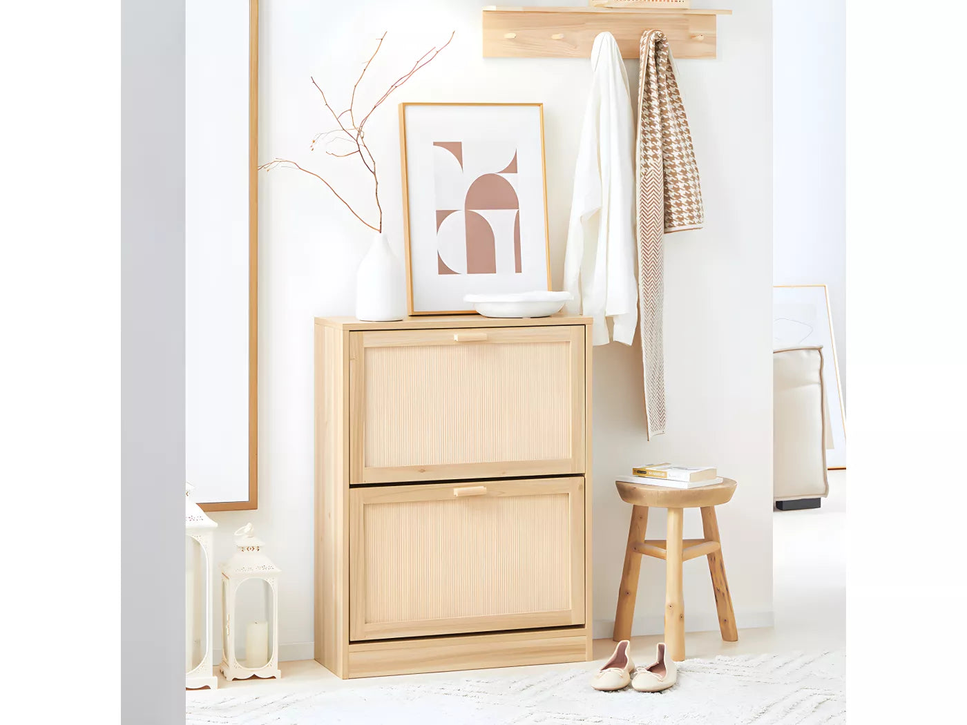 SoBuy Meuble à chaussures avec 2 abattants, meuble à chaussures, étagère à chaussures, meuble de rangement à chaussures avec 2 portes, meuble d'entrée 60 x 24 x 80 cm, FSR160-N