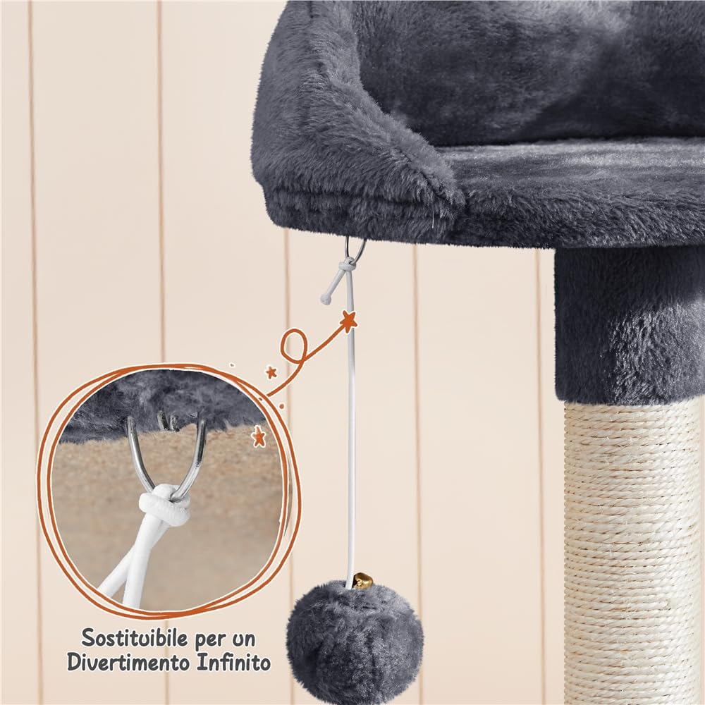 Arbre à chat Yaheetech - 3 maisonnettes pour chats - 194 cm de haut - gris foncé