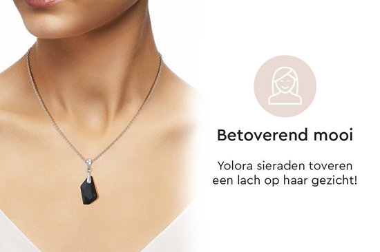Yolora Collier femme avec pendentif et cristal Kalpa Camaka noir - couleur argent - plaqué or blanc 18K - boîte cadeau - cadeau fête des mères