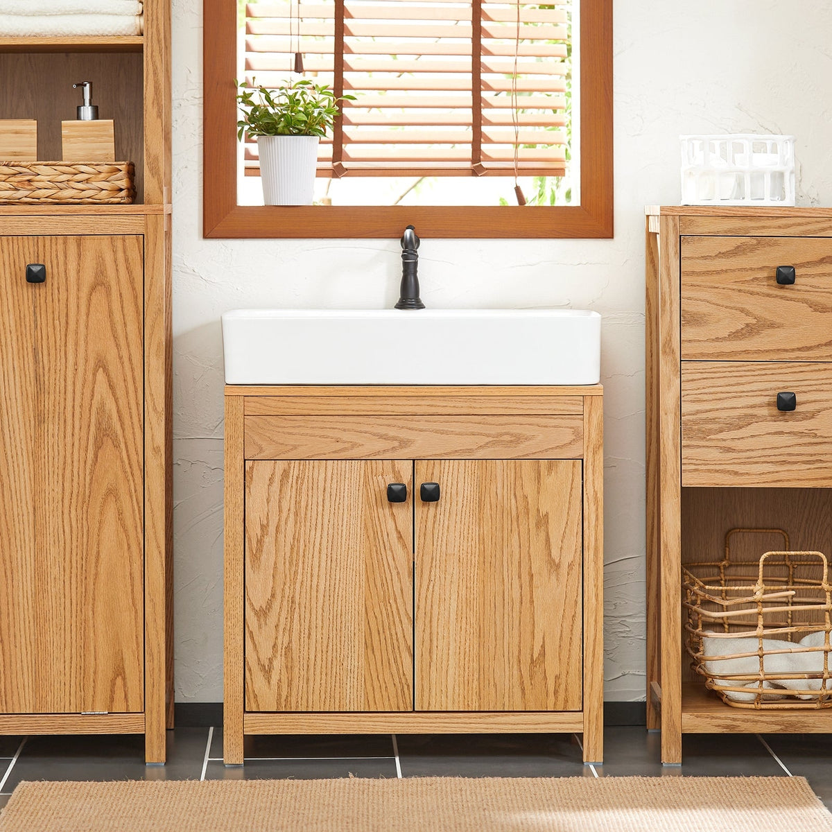 SoBuy Meuble bas pour évier - 2 étagères et 2 portes - Max. 25KG - 60 x 35 x 60 cm - Couleur bois