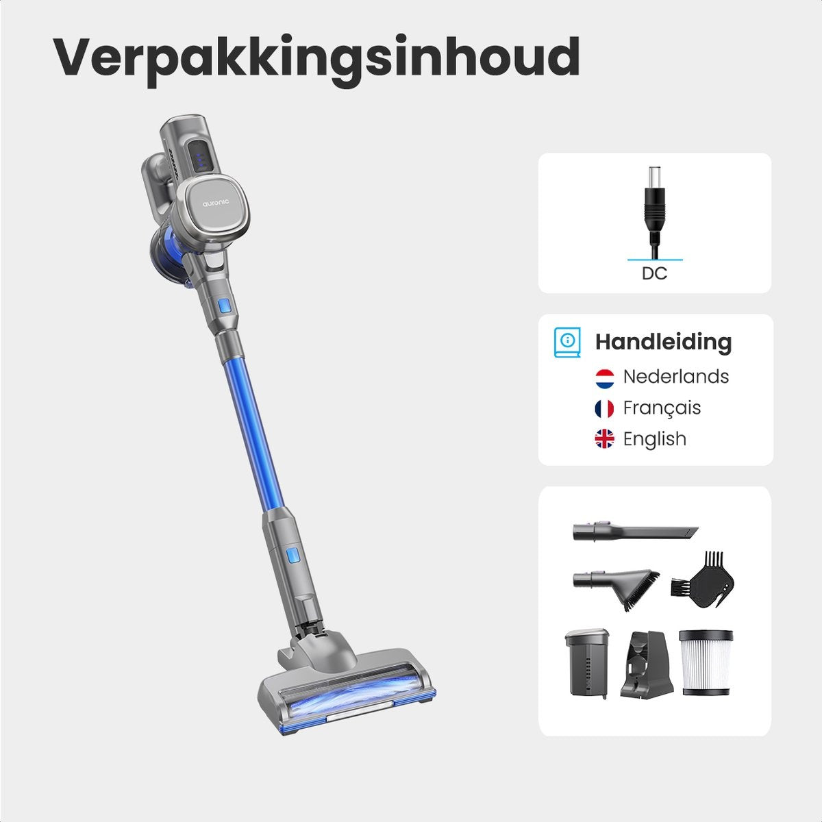 Auronic Stick hoover - Sans fil - Sans sac - Alimenté par batterie - Autonome - 220 W - Gris/Bleu